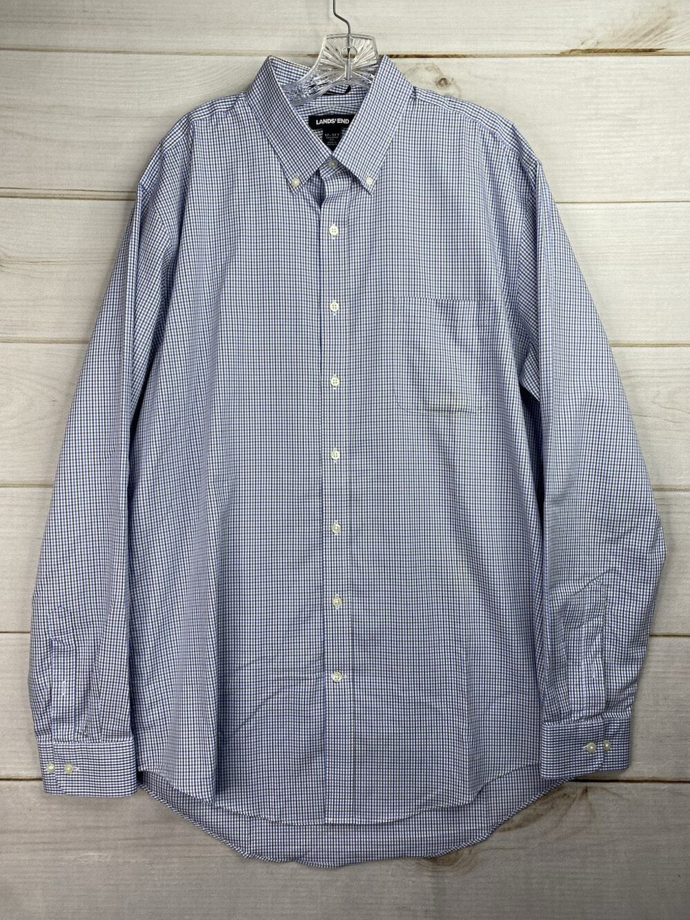 Lands End Supima Pinpoint Cotton Shirt 17-37 T No Iron Tailored Fit Multi Plaid
